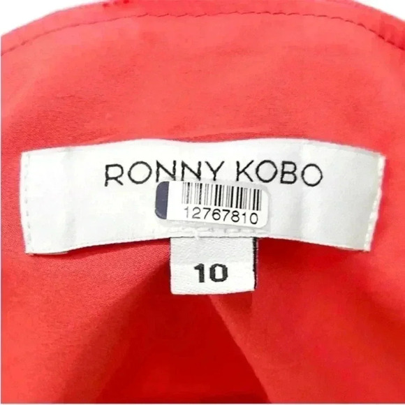 RONNY KOBO COLLECTION Coral One Shoulder Neck Tie Side Slit Midi Dress. Size 10 - Picture 9 of 9